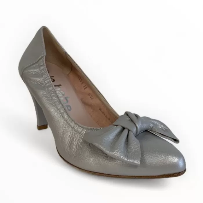 Le Babe High Heels- Perlato Perla (1384S9) Silver Court With Bow