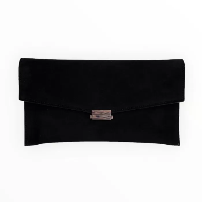 LODI Handbags- Black Suede Clutch Bag - Silver Hardware