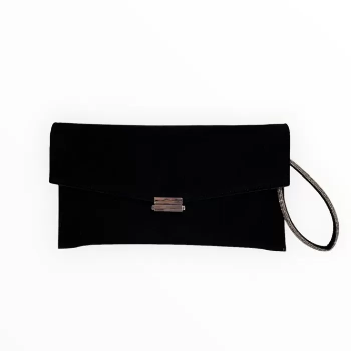 LODI Handbags- Black Suede Clutch Bag - Silver Hardware