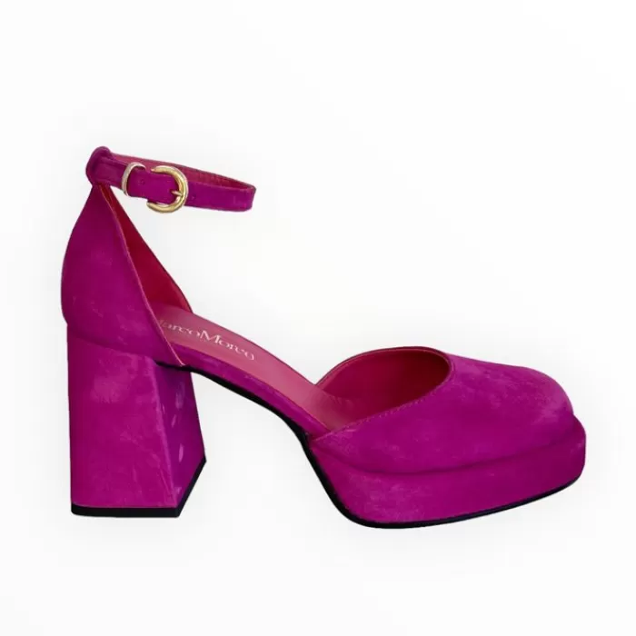 Marco Moreo High Heels- Geneva Suede Block Heel Pink