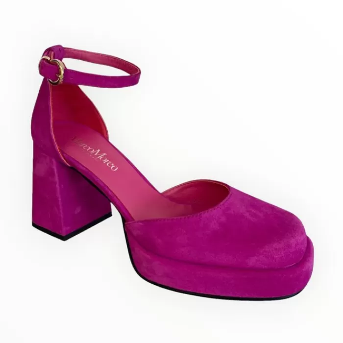 Marco Moreo High Heels- Geneva Suede Block Heel Pink