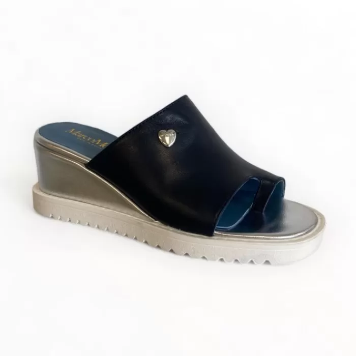 Marco Moreo Wedges- Navy Toe Post Wedge Sandal