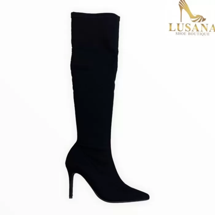 Marian Knee High Boots- Black Stretch Over The Knee Boot