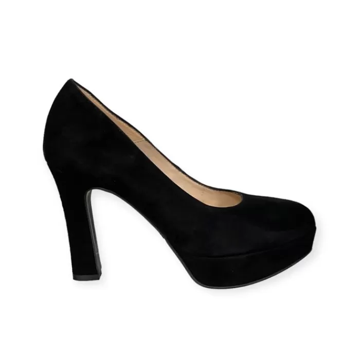 Marian High Heels- Black Suede Platform Shoe Ante Negro