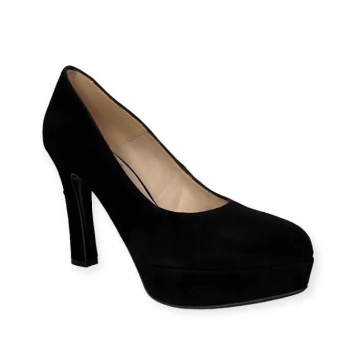 Marian High Heels- Black Suede Platform Shoe Ante Negro