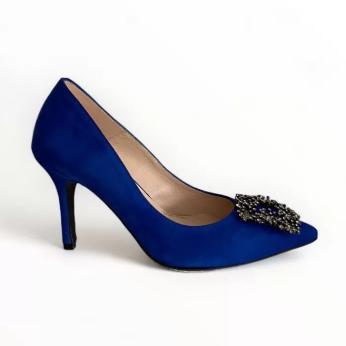 Marian High Heels- Blue Suede Court Shoe