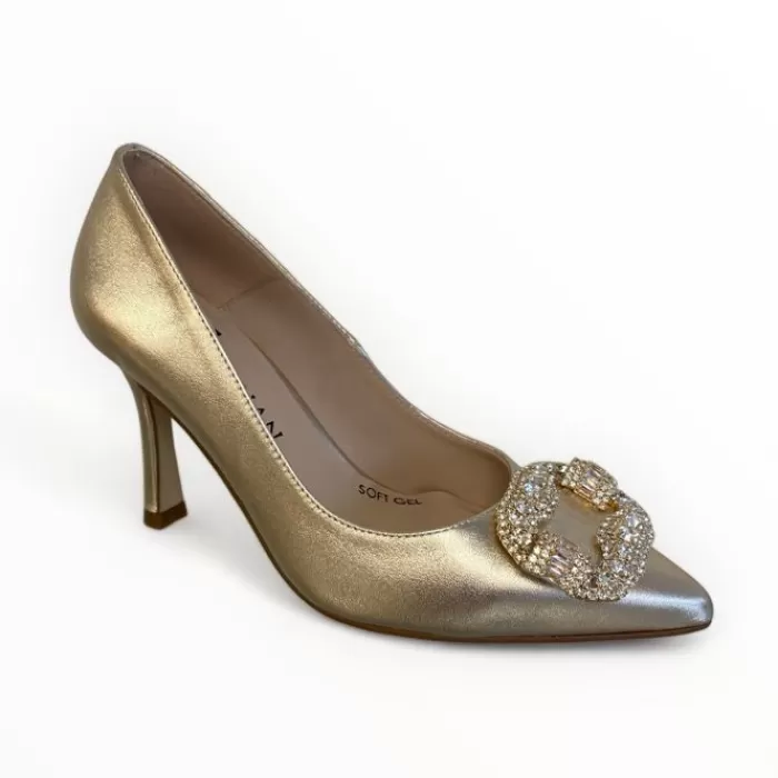 Marian High Heels- Champagne Leather Shoe Gold