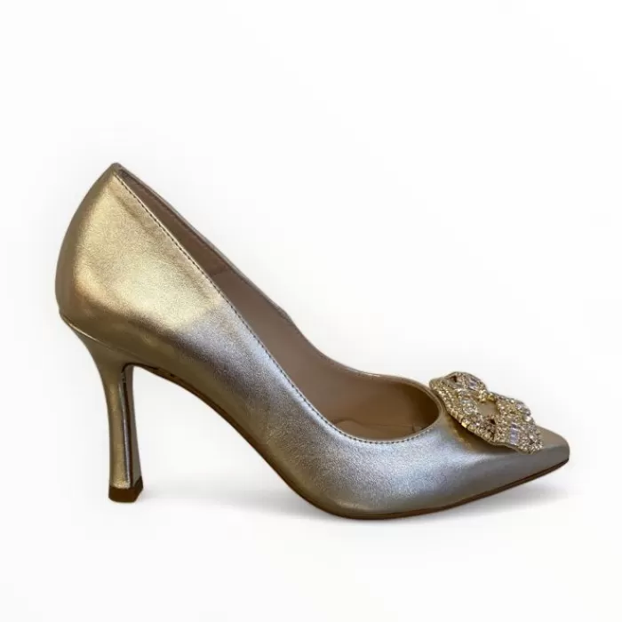 Marian High Heels- Champagne Leather Shoe Gold