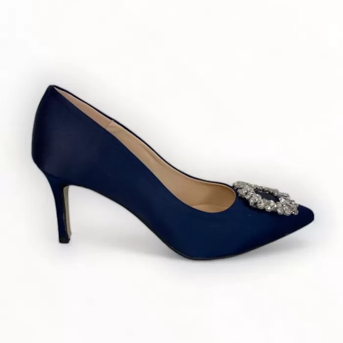 Marian High Heels- Navy Silk Shoe