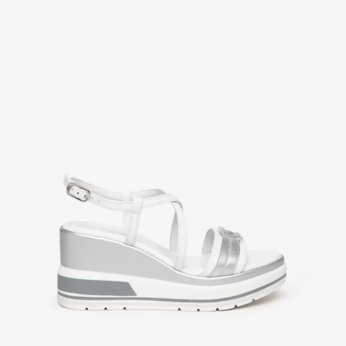 NeroGiardini Wedges- White And Silver Platform Sandal