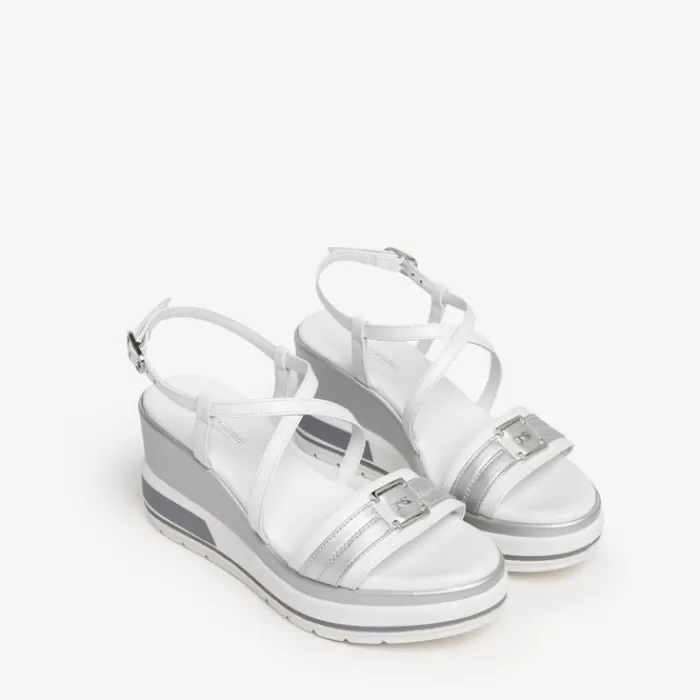 NeroGiardini Wedges- White And Silver Platform Sandal