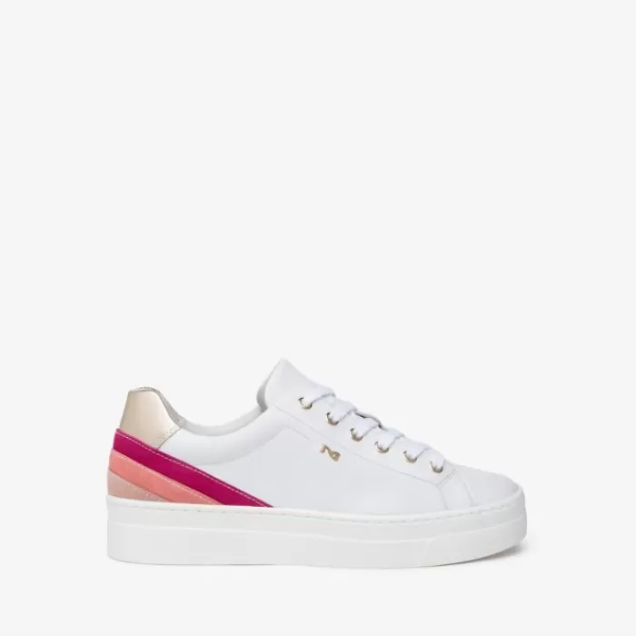 NeroGiardini Trainers- White Trainer With Gold And Pink Trim