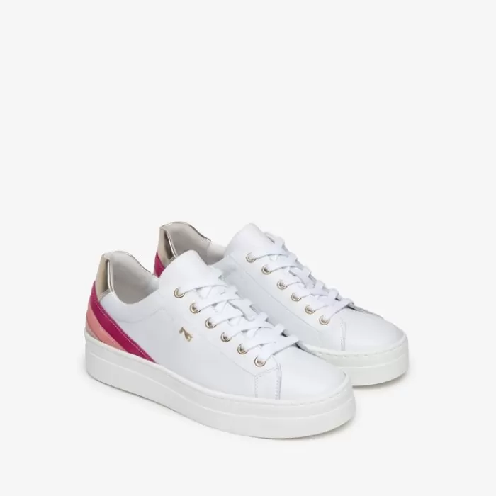 NeroGiardini Trainers- White Trainer With Gold And Pink Trim