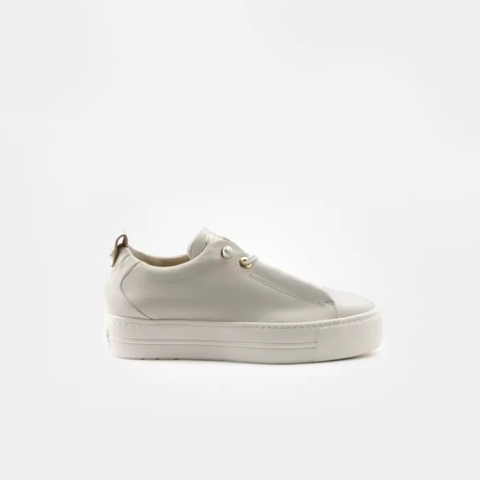 Paul Green Flats- Beige Leather Trainer Ivory/Gold