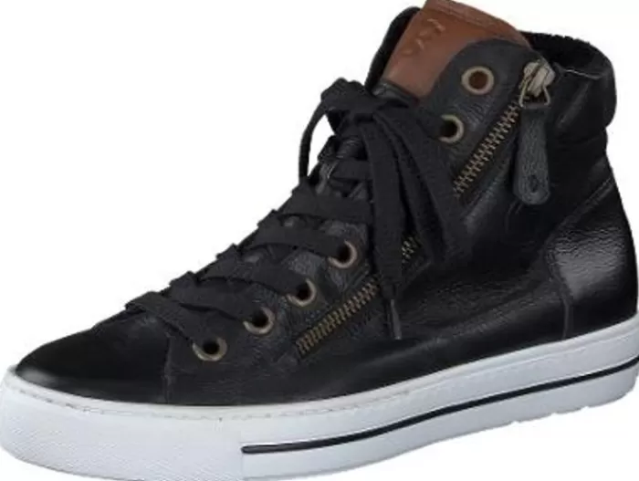 Paul Green Trainers- Black & Cognac Hi Top Trainer