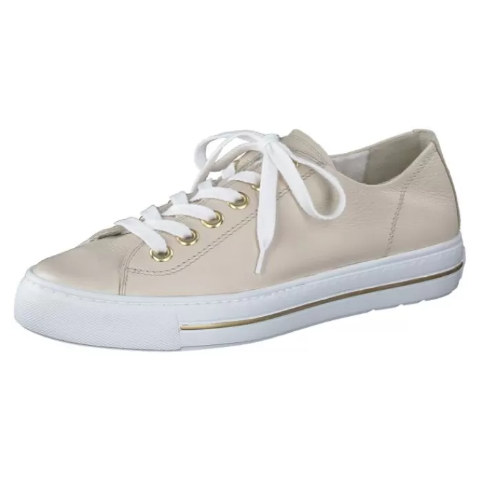 Paul Green Trainers- Cream & Gold Leather Trainer Biscuit/Oro