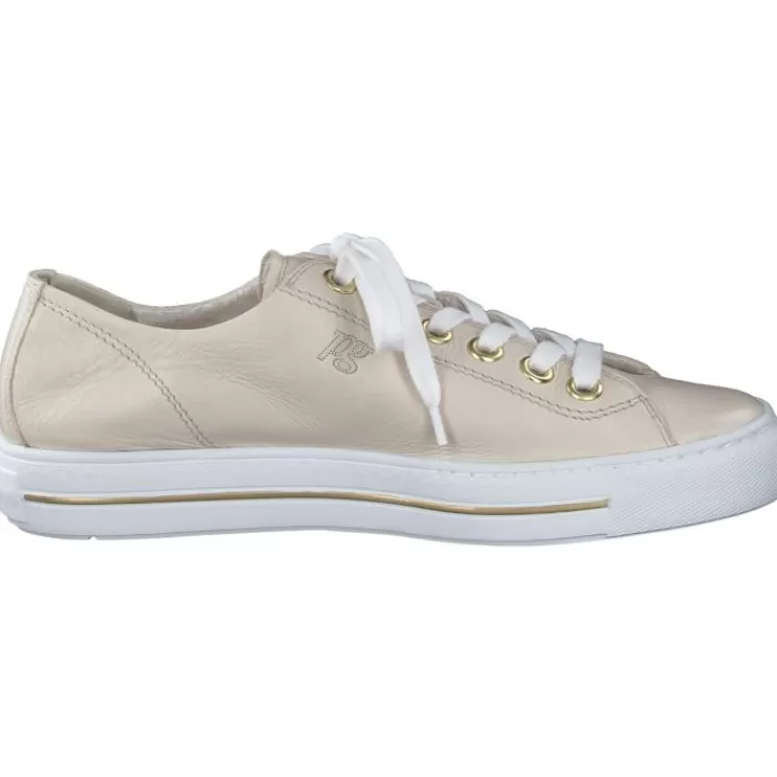 Paul Green Trainers- Cream & Gold Leather Trainer Biscuit/Oro