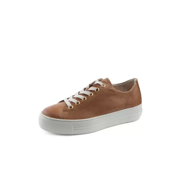 Paul Green Trainers- Leather Platform Trainer Tan