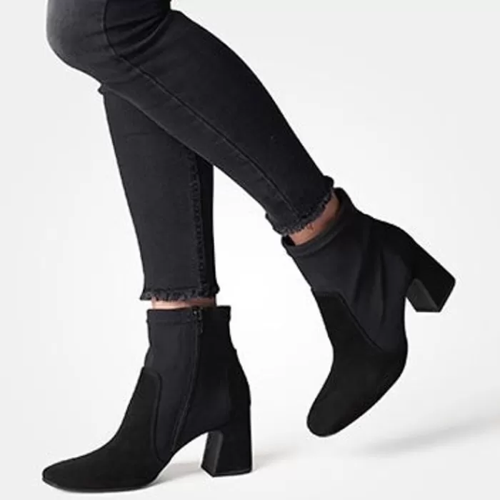 Paul Green Ankle Boots- Suede Stretch Ankle Boot Black