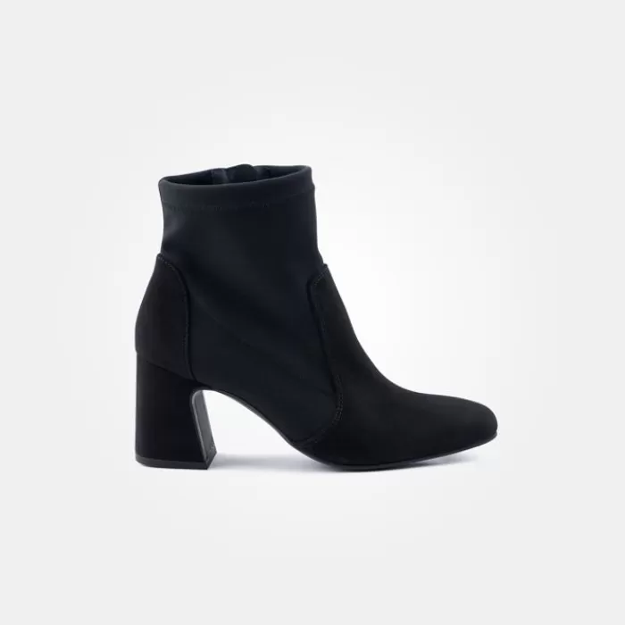 Paul Green Ankle Boots- Suede Stretch Ankle Boot Black