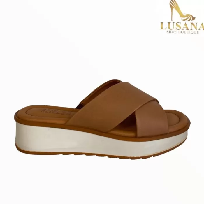 Regarde Le Ciel Sandals- Kiara Slider Tan Wedge Slider.