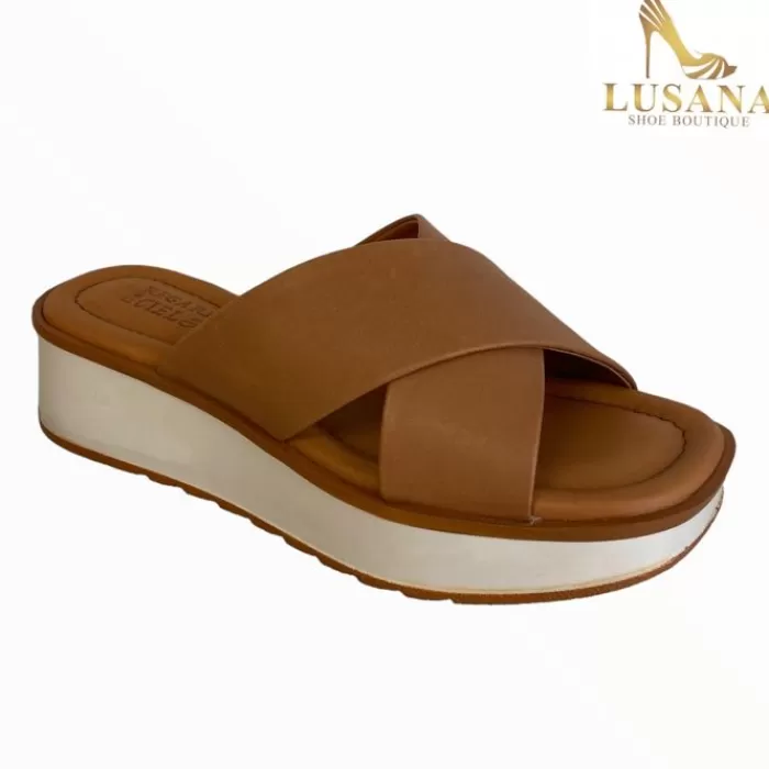 Regarde Le Ciel Sandals- Kiara Slider Tan Wedge Slider.