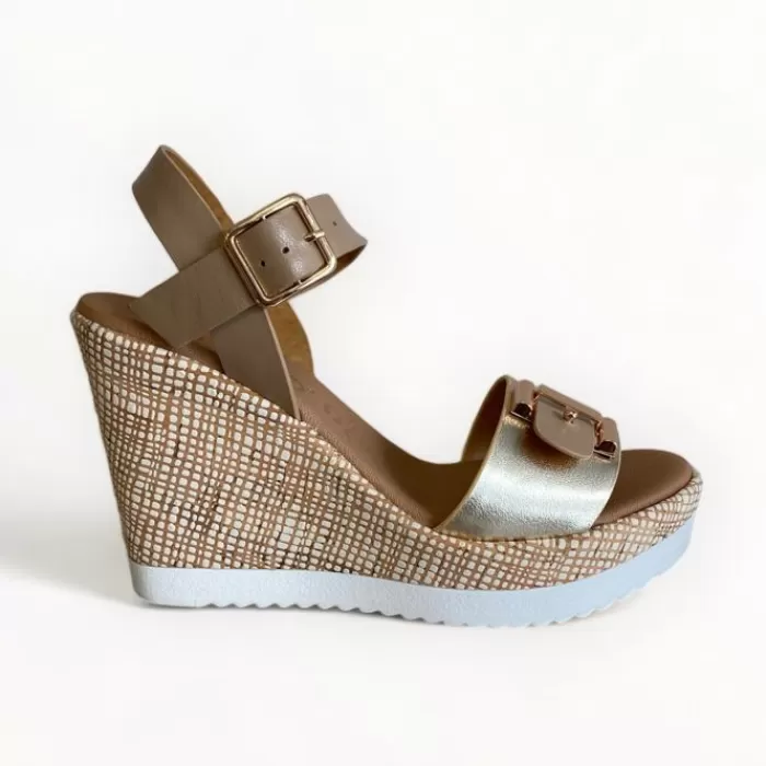 REPO Wedges- Gold & Beige Wedge Sandal