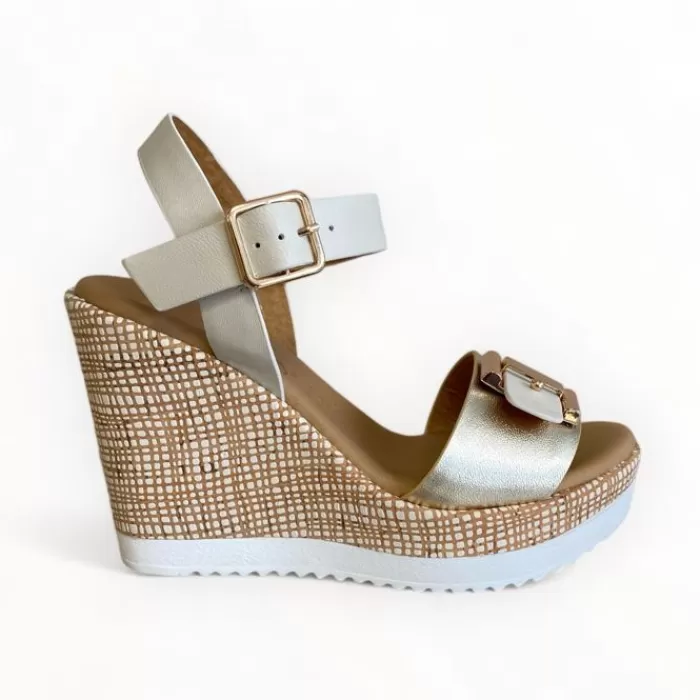 REPO Wedges- Gold & Cream Wedge Sandal