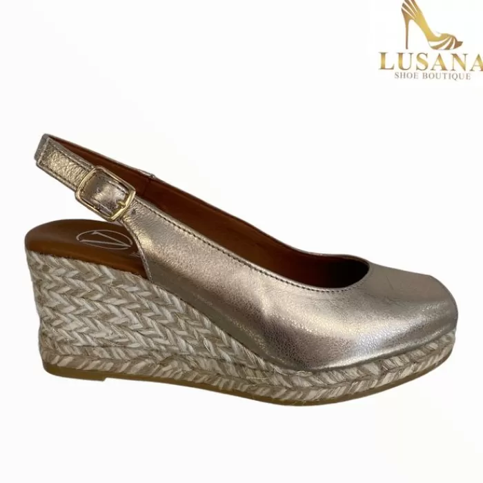 VIGUERA Wedges- Gold Peep Toe Espadrille