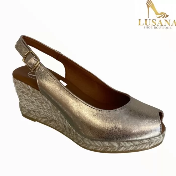 VIGUERA Wedges- Gold Peep Toe Espadrille