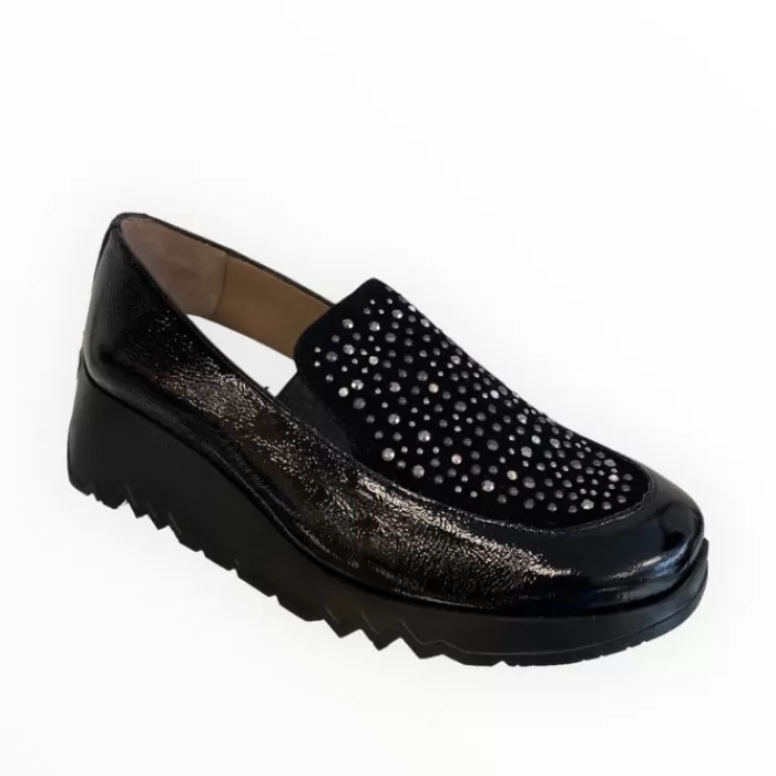 Wonders Wedges- Harrison Stud Wedge Black With Metallic Studs.