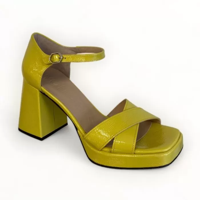 Wonders Sandals- Julia Lime Patent Platform Sandal